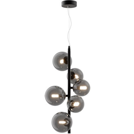 Maytoni Dallas Plafoniera moderna a sospensione a 6 barre luminose nera, paralume fumé, G9