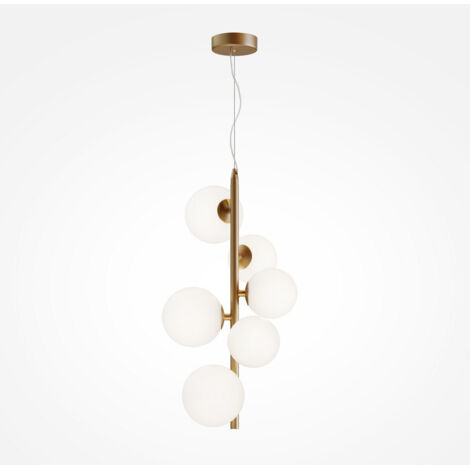 Maytoni Dallas Plafoniera moderna a sospensione a globo con 6 luci oro, paralume bianco opaco, G9