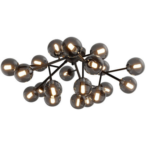 Maytoni Dallas Plafoniera Moderna Globo a 20 Luci Nero Opaco, Paralume Fumé, G9