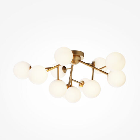 Maytoni Dallas Plafonnier globe moderne à 12 lumières doré, abat-jour cognac, G9
