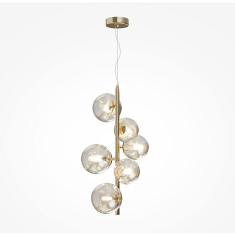 Maytoni Dallas Plafonnier moderne à 6 lampes en forme de globe doré, abat-jour cognac, G9
