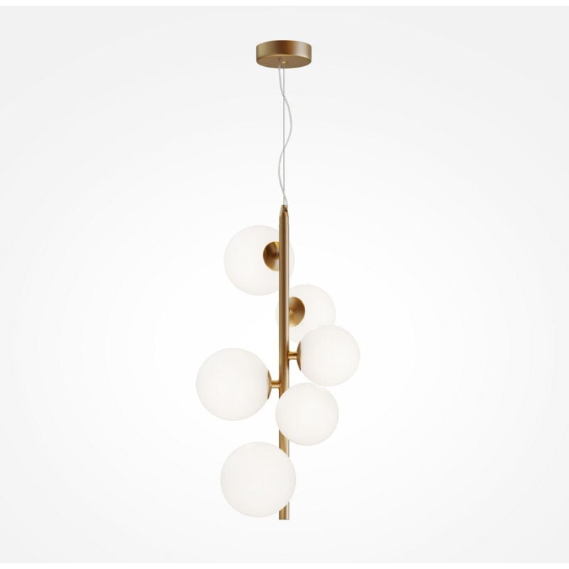 Dallas Plafonnier suspendu moderne à 6 lumières en forme de globe doré, abat-jour blanc mat, G9 - Maytoni