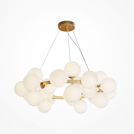 Maytoni Dallas Plafonnier suspendu moderne à 25 ampoules Globe doré, abat-jour blanc mat, G9