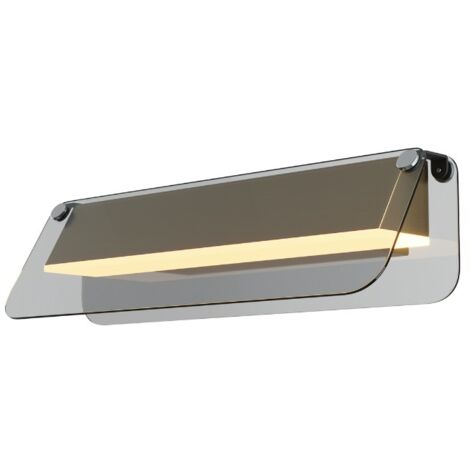 Maytoni Flat Lampada da parete moderna a LED integrata da 30 cm, nera e ottone, 3000K, 730 lm, paralume grigio