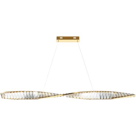 Maytoni Krone Lampadario moderno a sospensione da soffitto da 120 cm in ottone 3000K 2600lm con paralume in cristallo