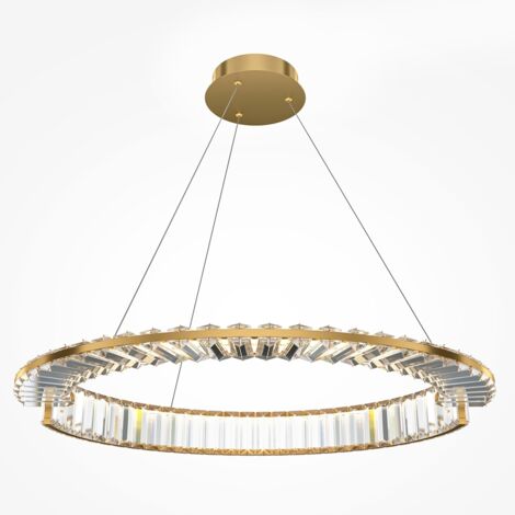 Maytoni Krone Lampadario moderno da soffitto a sospensione da 60 cm in ottone 3000K 2340lm con paralume in cristallo