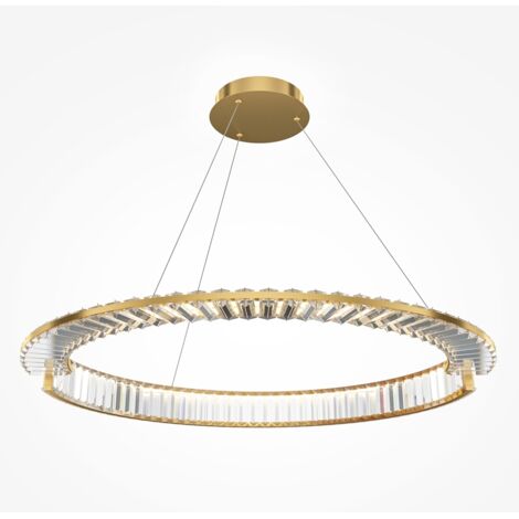 Maytoni Krone Lampadario moderno da soffitto a sospensione da 80 cm in ottone 3000K 2925lm con paralume in cristallo