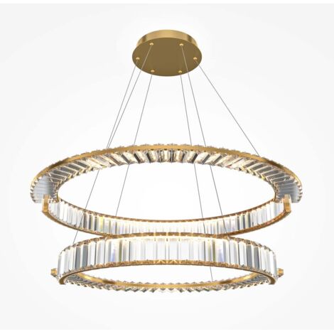 Maytoni Krone Twin Ring Plafonnier suspendu moderne de 80 cm, doré, 4 000 K, 6 000 lm, abat-jour en cristal