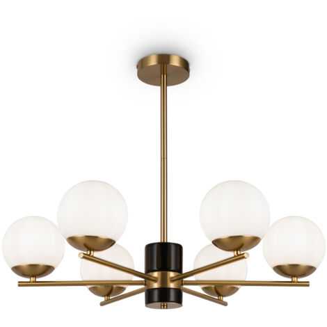 Maytoni Marble Lampadario moderno a sospensione multibraccio in ottone 6xE27 con paralume bianco