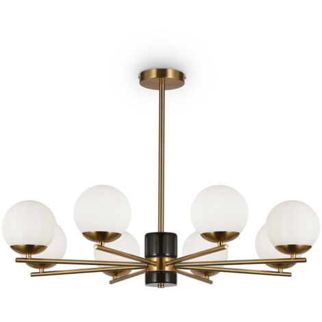 Maytoni Marble Plafonnier suspendu moderne à bras multiples en laiton 8 x E27, abat-jour blanc