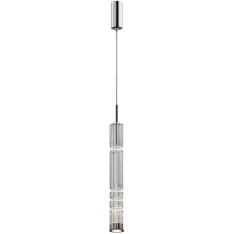 Maytoni Ordo Plafonnier suspendu moderne haut et fin, chrome, 3 000 K, 920 lm, abat-jour en verre