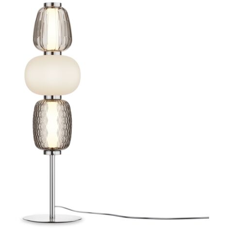 Maytoni Pattern Lampada da tavolo moderna a LED integrata cromata 3000K 3500lm bianco, paralume grigio