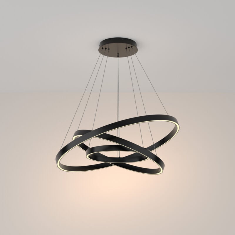 Maytoni - Rim Plafonnier led intégré moderne à triple anneau noir, 80cm, 3000K
