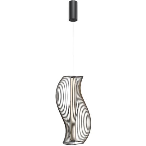 Maytoni Shadows Of The Past Lampadario moderno a sospensione con struttura in filo metallico, nero 3000K, 1200lm, paralume bianco
