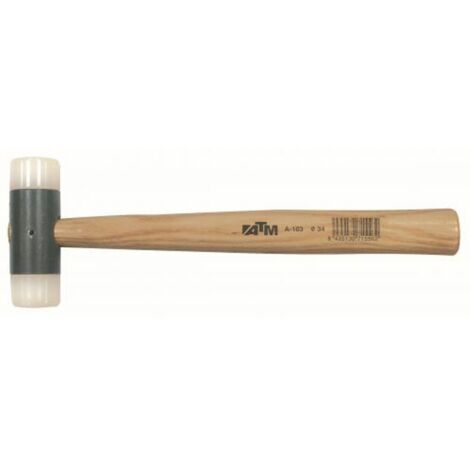 Mazzuolo in nylon marca ATM con manico in legno, diametro 44 mm, lunghezza 350 mm.