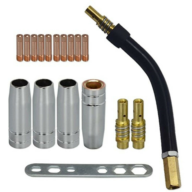 Mimiy - MB15AK mig Gun Accessory Kit, 0.8mm M6 Contact Tip + Tip Holder Diffuser + Shield Cup + Gun Neck + Plate, 18 Pieces