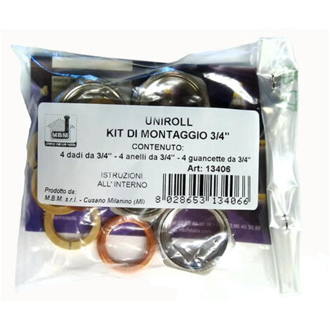 MBM – Kit de montage Uniroll avec raccords femelles 3/4' – Flexible sanitaire 15mm – Norme UNI EN 15266:2007 – Installation sans intervention