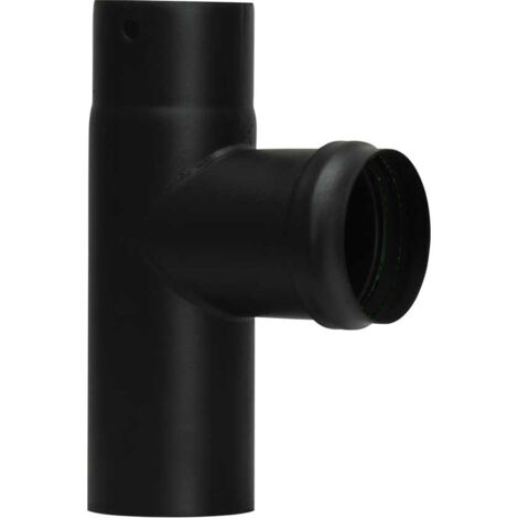 MBM – Raccord fumisterie en T 90° DN 80 mm – Tube acier émaillé noir 600°C – Joint silicone inclus – Conforme normes UNI EN 1856-2