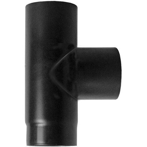 MBM – Raccord fumisterie T 90° DN 125 mm – Acier au carbone émaillé noir – Résistance à 600°C – Conformité UNI EN 1856-2