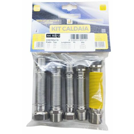 MBM – Tuyau extensible pour chaudière inox 100-200mm – Tuyau gaz 3/4" mf – Norme UNI 11353 – Joints inclus – Installation facile