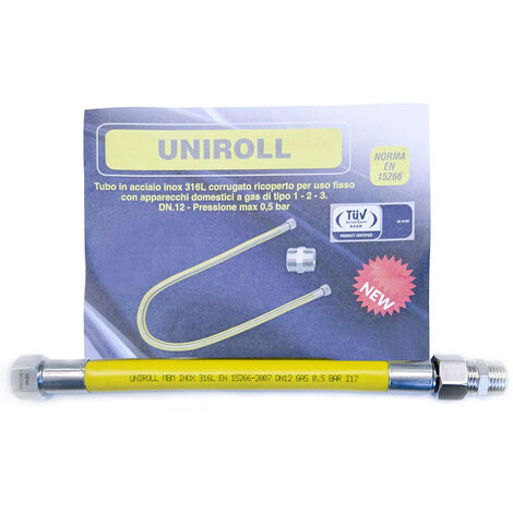 MBM – Tuyau flexible gaz inox 0,5 m – Acier inoxydable 316L – 1/2' DN12 mm – Pression max 0,5 bar – Conforme norme EN 15266