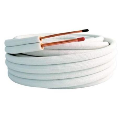 Mc Distribution – Tube cuivre double isolé M1 – Bi tube Ø 1/4x0,8mm et 1/2x0,8mm – Couronne 20ml – Isolation polyéthylène ignifugé