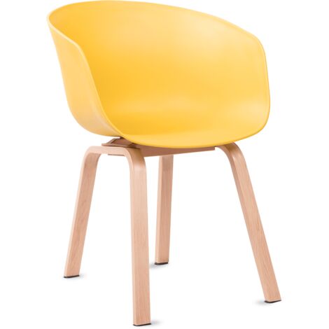Pack 2 chaises moutarde de salle à manger cuisine tulipe nordique design avec accoudoirs