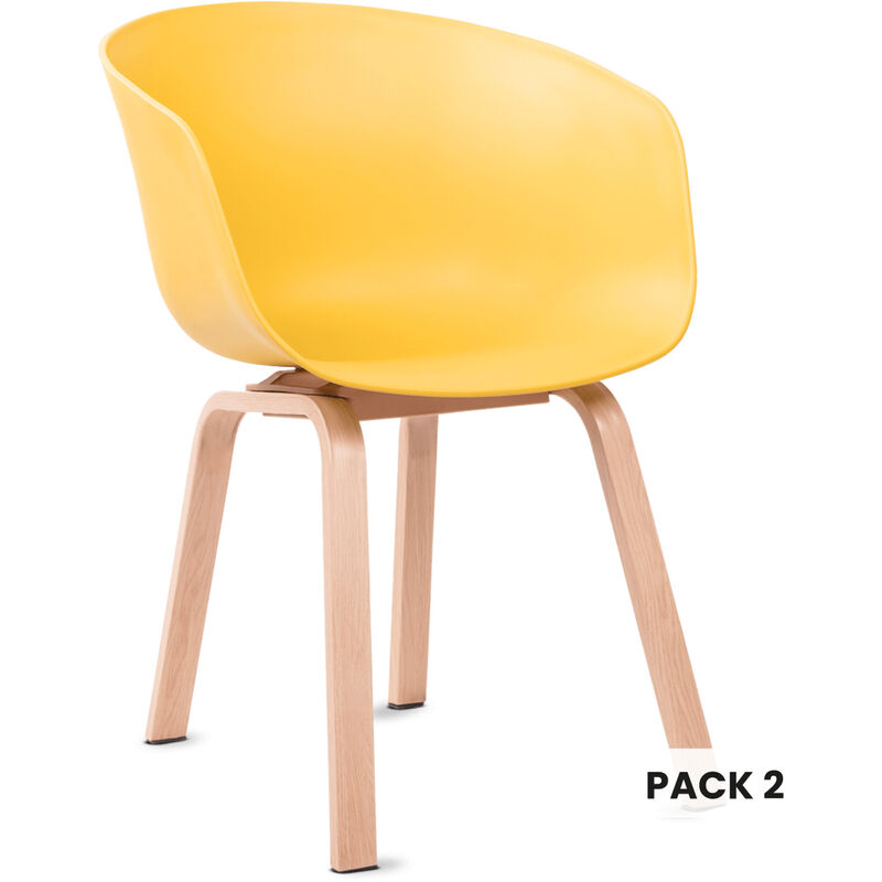 

Pack de 2 sillas de comedor con reposabrazos, salon, comedor, terraza, diseño escandinavo, mostaza
