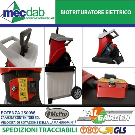 MC-PRO MC54250-40B - Biotrituratore Elettrico 2500W Capacità Taglio 40mm Cesto 50L