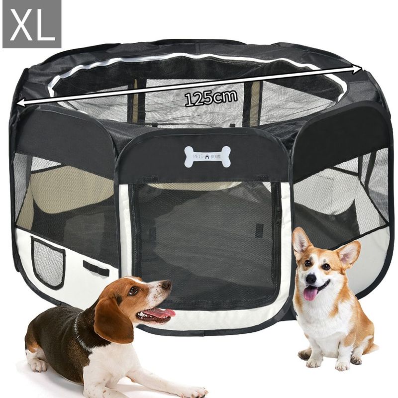 Mc Star Oxford Enclos Pliable Grand Parc Pour Animaux Chiens Chiots Chats Lapins Cochons D Inde A L Interieur Ou A L Exterieur 125x125x64cm Noir Noir Gpppm