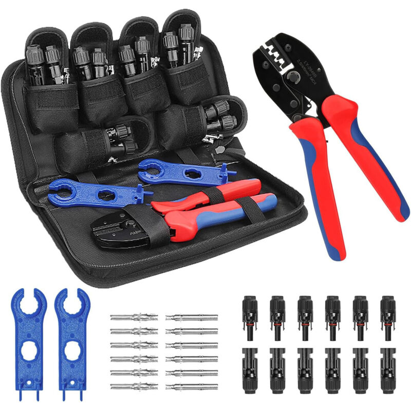 MC4 Crimping Pliers for Solar Connectors – 6 Pairs of Connectors and Wrench Included – Photovoltaic Cable Installation