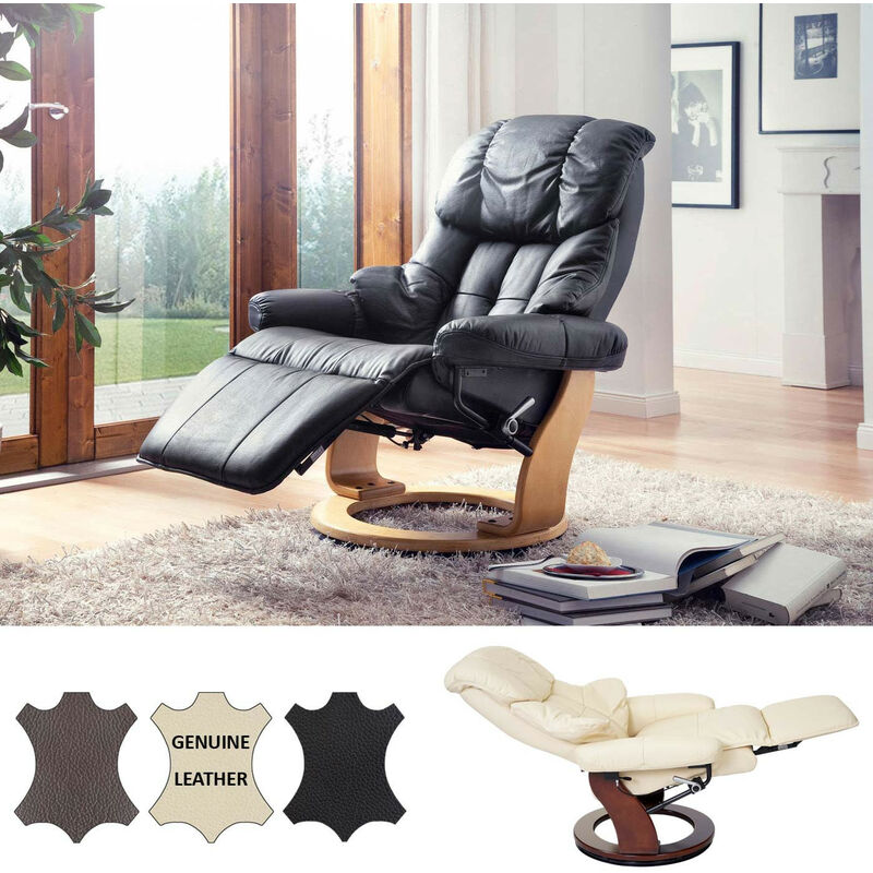 HW - mca fauteuil relax Calgary 2, fauteuil de télévision, cuir, charge 150kg - noir, couleur noix