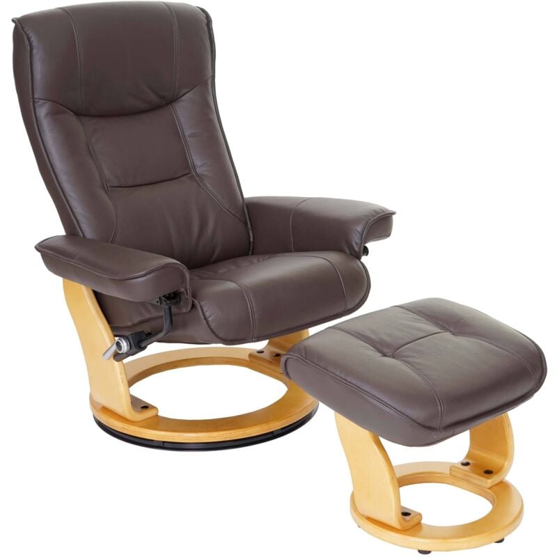 Mca fauteuil relax Hamilton, fauteuil de télévision, tabouret, cuir, charge 130kg, marron, nature