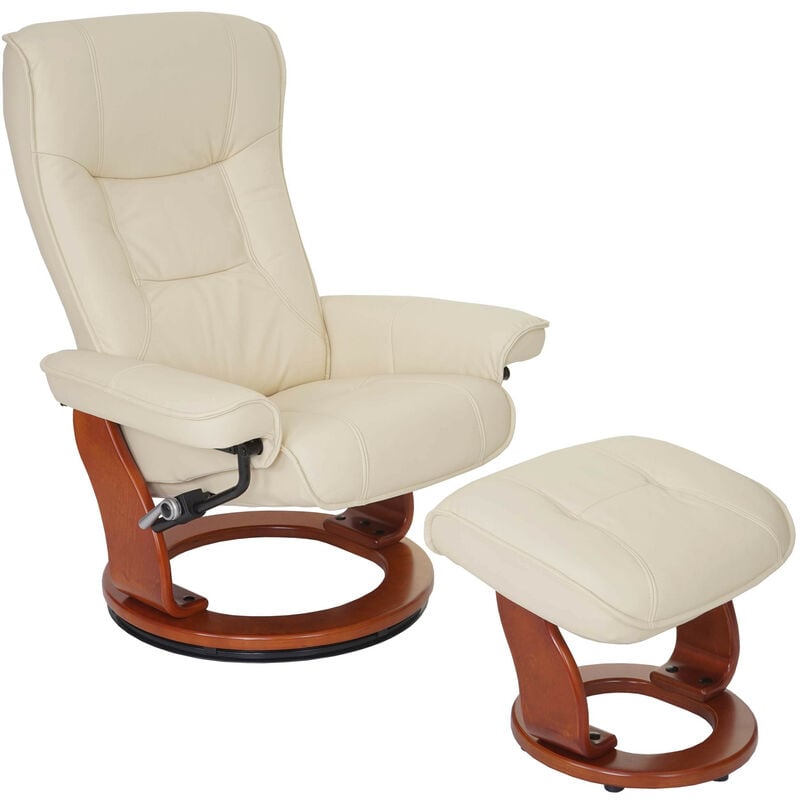 MCA - fauteuil relax Hamilton, fauteuil de télévision, tabouret, cuir, charge 130kg - crème, doré