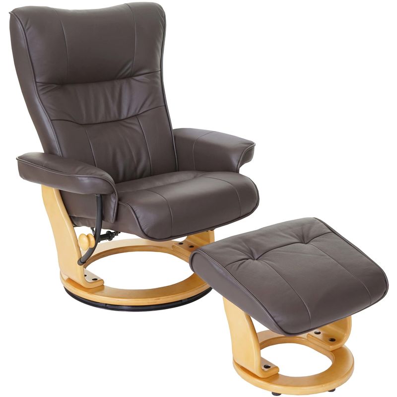 HHG - Robas Lund fauteuil relax Montreal, fauteuil de télévision, tabouret, cuir, charge 130kg ~ marron, nature