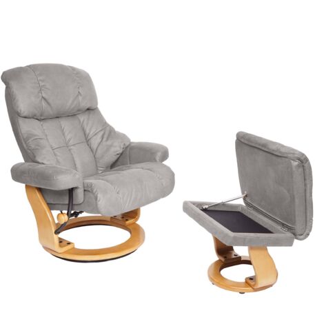 MCA Relaxsessel Edmonton, TV-Sessel Hocker, 180kg belastbar Stoff/Textil hellgrau, Gestell naturbraun