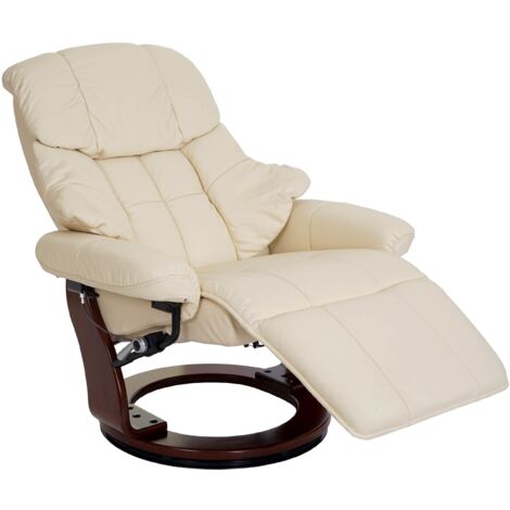 MCA Relaxsessel Windsor 2, Fernsehsessel Sessel, Echtleder 150kg belastbar creme, Walnuss-Optik