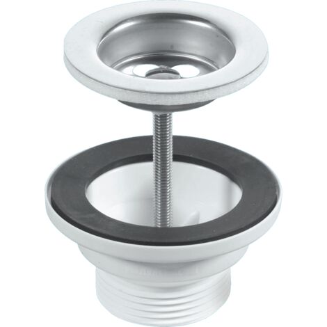 McAlpine BSW1PC 60mm Stainless Steel Flange Centre Pin Basin Waste with Black PVC Plug, CP chain and stay 1.25"