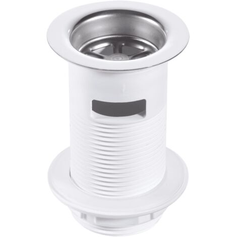 McAlpine BSW2 1.25" White Plastic Basin Waste - Backnut Model: 60mm Stainless Steel Flange x 3.5" Tail with Black PVC Plug