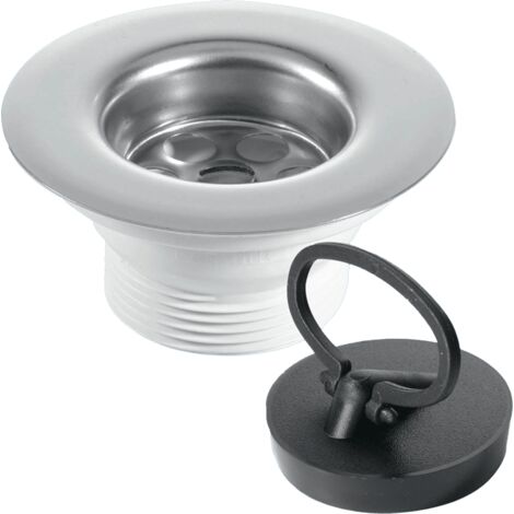 McAlpine BSW6PR Centre Pin Sink Waste: 85mm Stainless Steel Flange with Black PVC Handle Plug