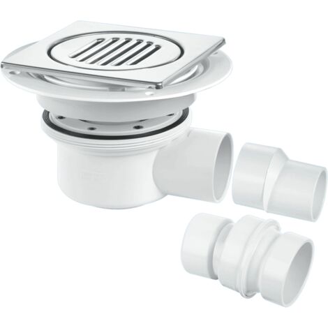McAlpine TSG52-T150SS Two Piece 50mm Water Seal Trapped Gully, Tile/Grating with removable Grid, 2" Horizontal Outlet and 2" x 1½" Socket Reducer