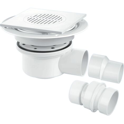 McAlpine TSG52T6WH Two Piece 50mm Water Seal Trapped Gully, Tile/Grating with removable Grid, 2" Horizontal Outlet and 2" x 1½" Socket Reducer