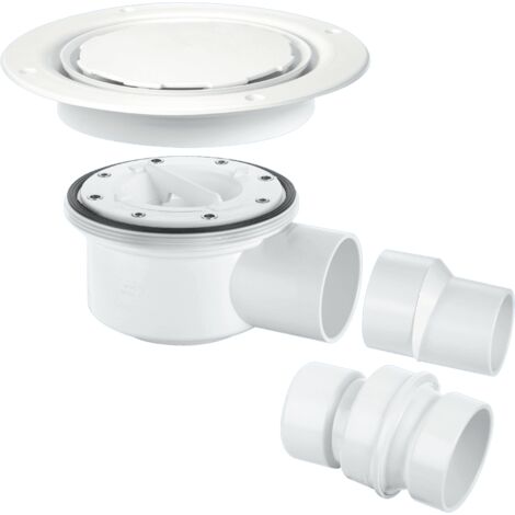 McAlpine TSG52WH-NSC Two-Piece 50mm Water Seal Trapped Gully, Clamp Ring and Cover Plate, 2" Horizontal Outlet and 2" x 1½" Socket Reducer