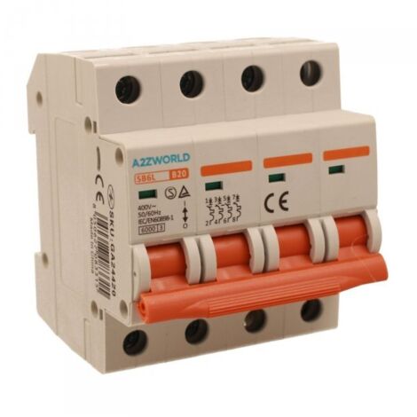 MCB Interruttore Magnetotermico Automatico Curva B 4P 4M 6000A B20A AC 400V IP20 IEC60898-1 SB6L