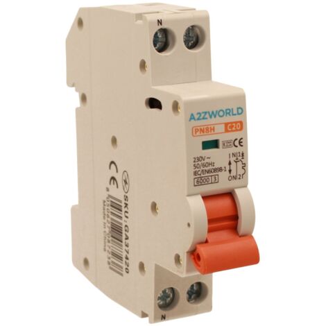 MCB Interruttore Magnetotermico Automatico Curva C 1P+N 1M 6000A C20A AC 230V IP20 IEC60898-1 PN8H