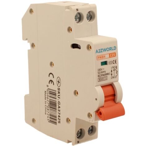 MCB Interruttore Magnetotermico Automatico Curva C 1P+N 1M 6000A C25A AC 230V IP20 IEC60898-1 PN8H