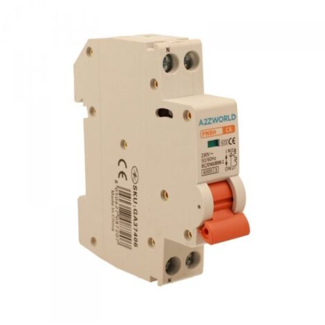 MCB Interruttore Magnetotermico Automatico Curva C 1P+N 1M 6000A C6A AC 230V IP20 IEC60898-1 PN8H