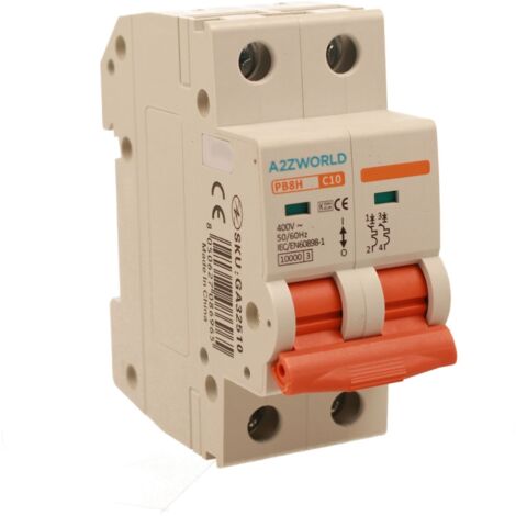 MCB Interruttore Magnetotermico Automatico Curva C 2P 2M 10000A C10A AC 400V IP20 IEC60898-1 PB8H