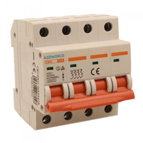 MCB Interruttore Magnetotermico Automatico Curva C 4P 4M 6000A C10A AC 400V IP20 IEC60898-1 SB6L