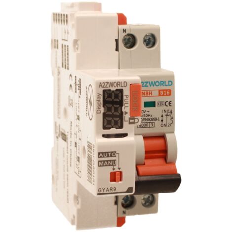 MCB Interruttore Magnetotermico Con Riarmo Automatico, Curva B 1P+N 2M 6000A B16A AC 230V PN8H, 3 Tentativi (10s/60s/300s)